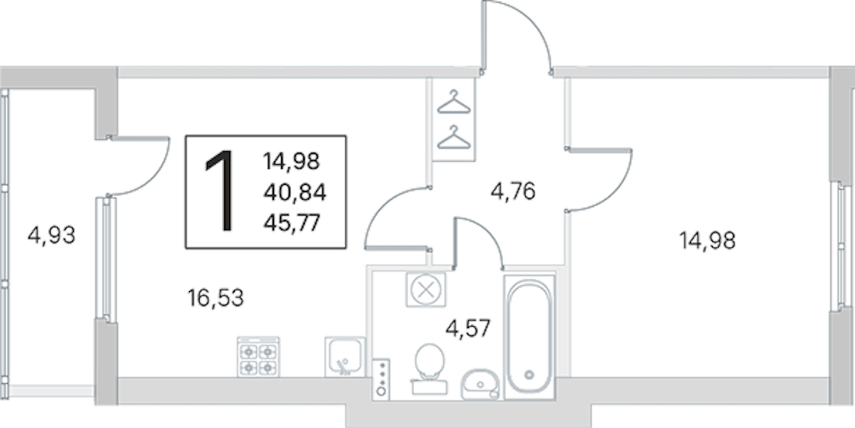 1-комнатная квартира 40.84 м², 3/4 эт., ЖК «Любоград в Стрельне»